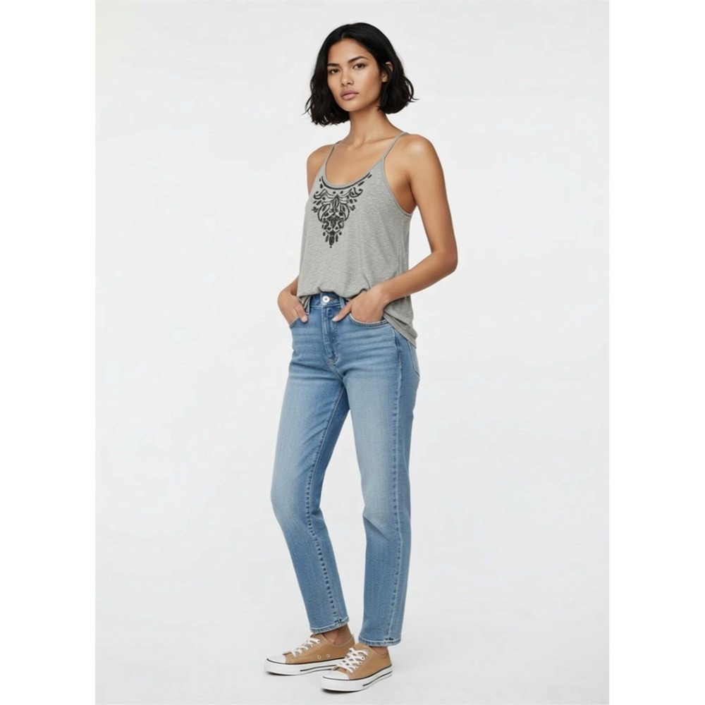 Miss Me Tank Top Womens Large Grey Beaded Boho Racerback MDT2125T